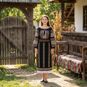 Costum popular format din catrinta , brau si ie - Emilia ( masuri pana la 6XL )