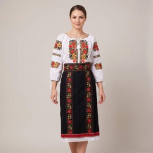 Costum popular format din catrinta , brau si ie - Leila ( masuri pana la 6XL )