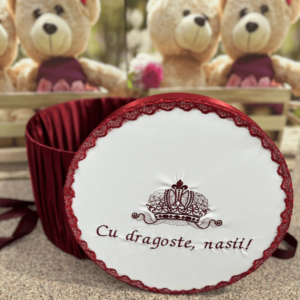 Cufar brodat botez   Cu dragoste, nasii   - Rosu