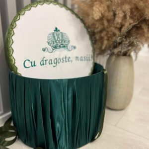 Cufar brodat botez   Cu dragoste, nasii   - verde