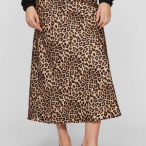 Fusta Midi Satinat cu Print Leopard