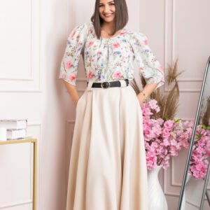Fusta clos lunga Marissa cu buzunare functionale - Crem