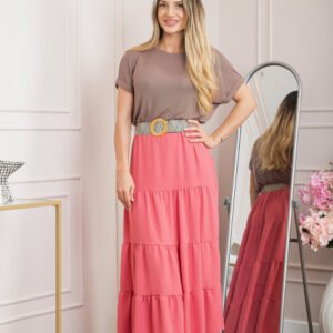 Fusta corai boho chic cu volane si curea in talie