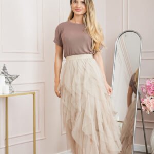 Fusta crem cu volane din tulle
