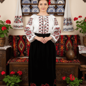 Fusta din catifea cu broderie rosie - Carmen