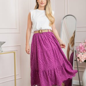 Fusta fuchsia boho chic cu perforatii si curea in talie