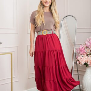 Fusta grena boho chic cu volane si curea in talie