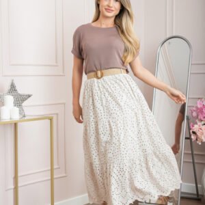 Fusta ivoire boho chic cu perforatii si curea in talie