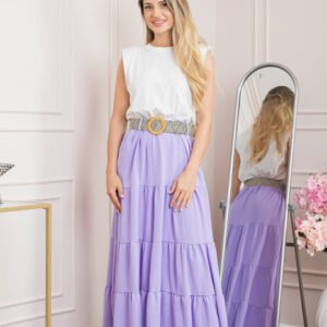 Fusta lila boho chic cu volane si curea in talie