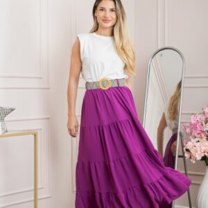 Fusta magenta boho chic cu volane si curea in talie