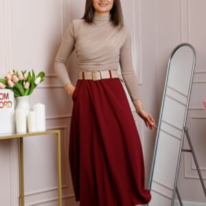 Fusta midi grena eleganta cu talie inalta si curea reglabila Ivy
