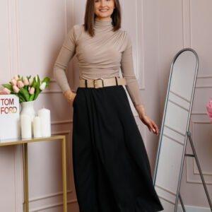 Fusta midi neagra eleganta cu talie inalta si curea reglabila Ivy