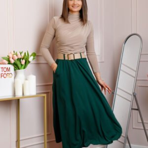 Fusta midi verde eleganta cu talie inalta si curea reglabila Ivy