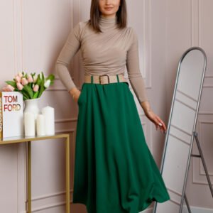Fusta midi verde smarald eleganta cu talie inalta si curea reglabila Ivy