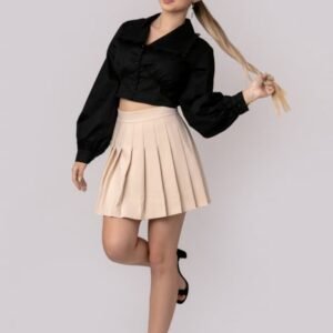 Fusta mini plisata crem