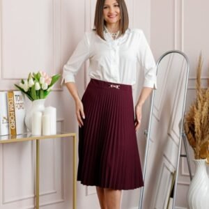 Fusta mov pruna dama Brandy plisata midi cu talie elastica