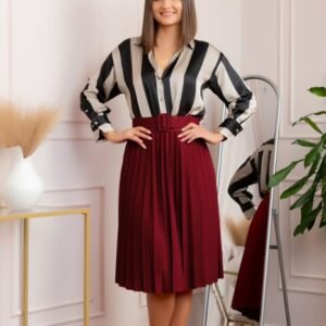 Fusta office plisata Ruby cu centura in talie - Grena