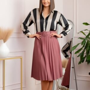 Fusta office plisata Ruby cu centura in talie - Roz