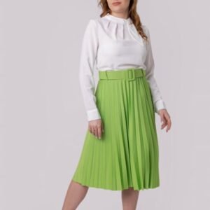 Fusta office plisata Ruby cu centura in talie - Verde praz