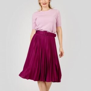 Fusta office plisata Ruby cu centura in talie - Visiniu