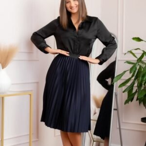 Fusta plisata Luna cu elastic in talie - Bleumarin