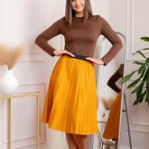 Fusta plisata Luna cu elastic in talie - Galben mustar