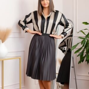 Fusta plisata Luna cu elastic in talie - Gri antracit