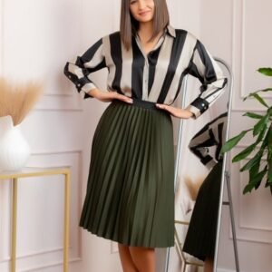 Fusta plisata Luna cu elastic in talie - Kaki