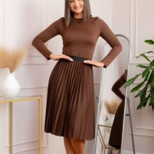 Fusta plisata Luna cu elastic in talie - Maro