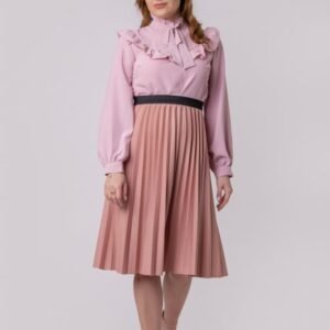 Fusta plisata Luna cu elastic in talie - Roz somon