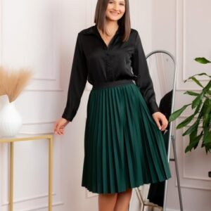 Fusta plisata Luna cu elastic in talie - Verde petrol