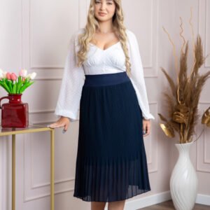 Fusta plisata bleumarin din voal cu elastic in talie
