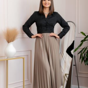 Fusta plisata eleganta Jacqueline cu elastic in talie - Bej