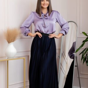 Fusta plisata eleganta Jacqueline cu elastic in talie - Bleumarin