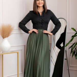 Fusta plisata eleganta Jacqueline cu elastic in talie - Kaki