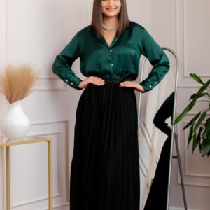Fusta plisata eleganta Jacqueline cu elastic in talie - Negru