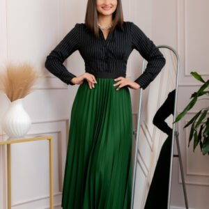 Fusta plisata eleganta Jacqueline cu elastic in talie - Verde
