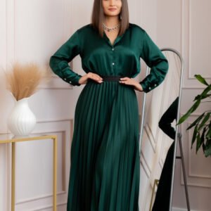 Fusta plisata eleganta Jacqueline cu elastic in talie - Verde petrol