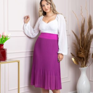 Fusta plisata fuchsia din voal cu elastic in talie