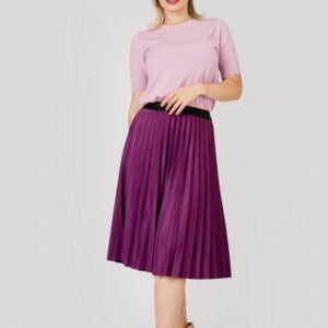 Fusta plisata magenta din piele intoarsa sintetica cu elastic in talie