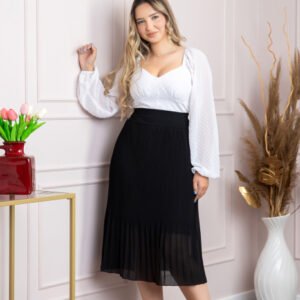 Fusta plisata neagra din voal cu elastic in talie