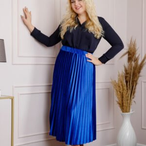 Fusta plisata plus size din catifea albastra Valentina