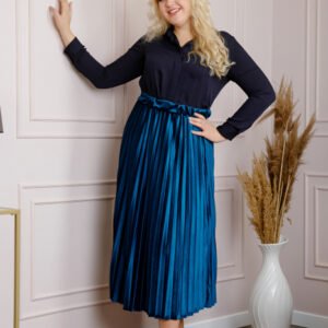 Fusta plisata plus size din catifea turcoaz Valentina