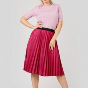 Fusta plisata rosu zmeura din piele intoarsa sintetica cu elastic in talie