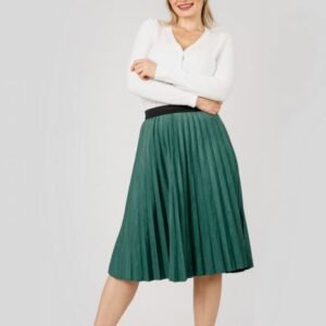 Fusta plisata verde din piele intoarsa sintetica cu elastic in talie
