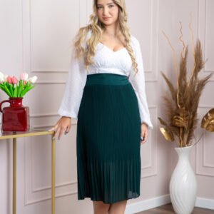 Fusta plisata verde petrol din voal cu elastic in talie