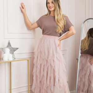 Fusta roz pudrat cu volane din tulle