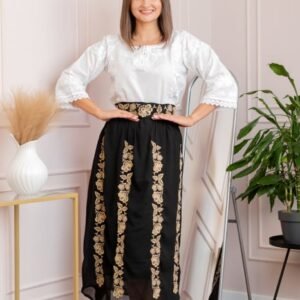 Fusta traditionala neagra cu broderie florala aurie Claudia