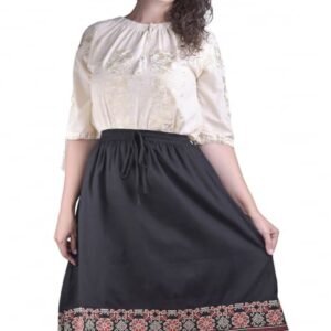 Fusta traditionala neagra cu broderie florala multicolora Teodora
