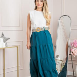 Fusta turcoaz boho chic cu volane si curea in talie